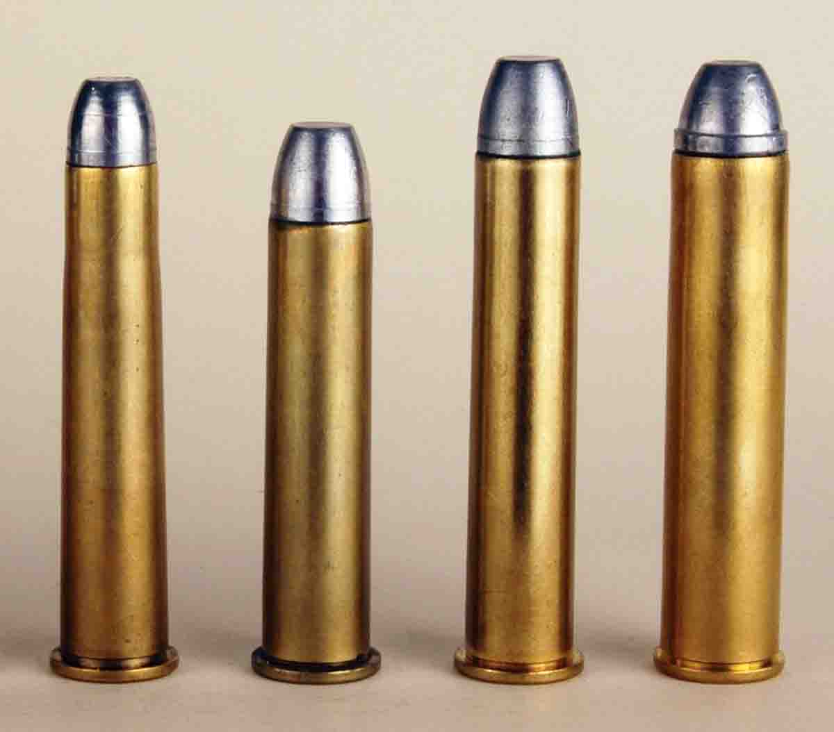 These handloads for Winchester Model 1886s include (left to right): a .40-82, .45-70, .45-90 and a .50-110.